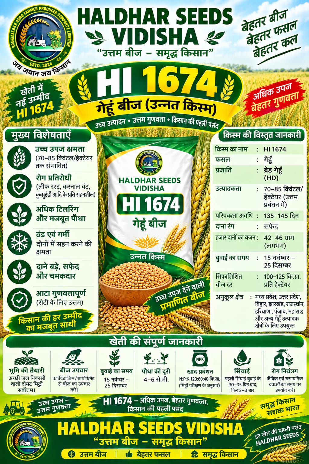 HI 1674 Wheat Seeds - 10 Kg