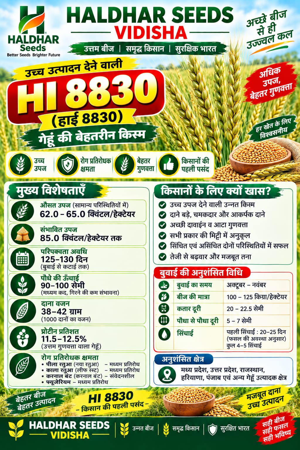 HI 8830 Wheat Seeds - 10 Kg